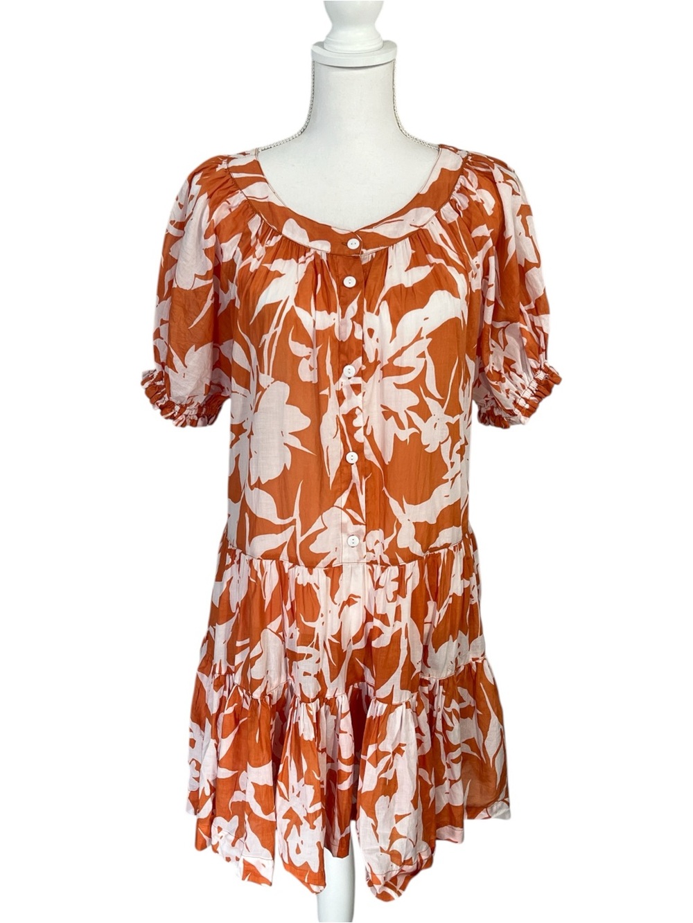 Piyama Orange and White Floral Tiered Mini Dress Size XS